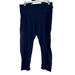 RBX Womens Activewear Capris Size M Navy Mesh Inserts Pockets Fitness Leggings
